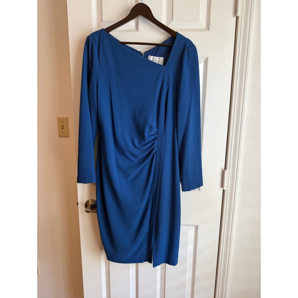 LK Bennett Cobalt Blue Longsleeve Ruched Waist Dress Sz 14